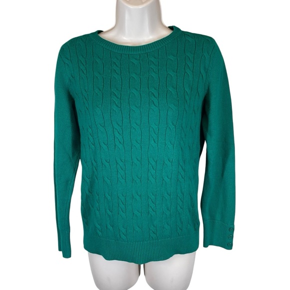 Talbots green cable knit sweater women’s medium petite lambswool blend - Picture 1 of 7